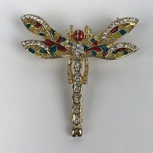 Dragonfly Pave Rhinestones Rainbow Enamel Brooch